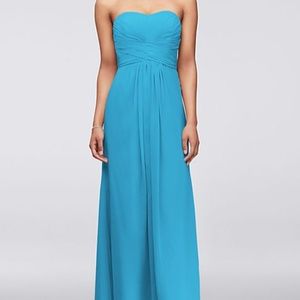 David's Blue Strapless Bridesmaid Dress
